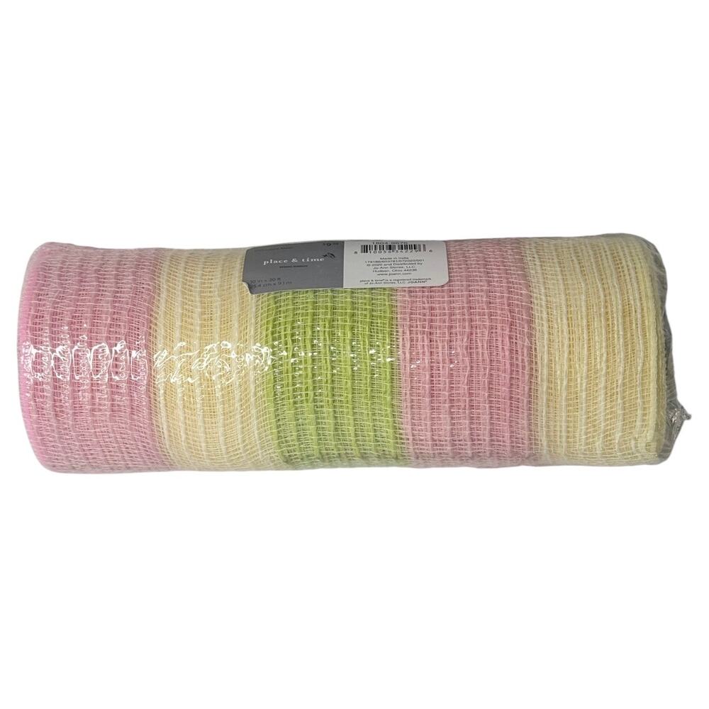 Deco Mesh Ribbon Striped Pink Green Yellow JoAnns10in x30ft Place & Time New
